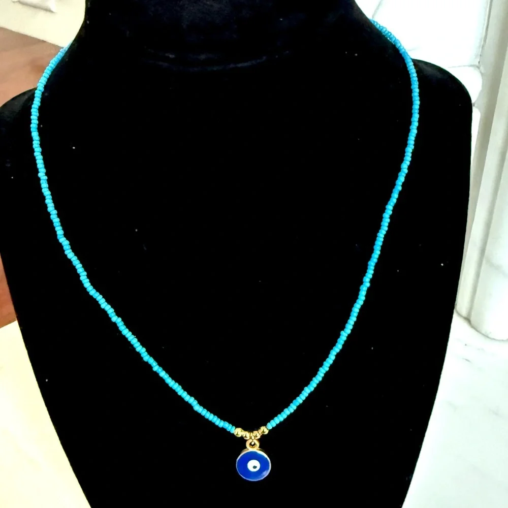Blue Evil Eye 🧿 Pendant Beaded Necklace Jewelry Girls Necklace Kids Girls Boys